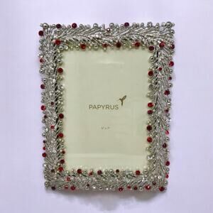 Papyrus NWT Photo Frame 5x7 Silver and Fuchsia Red White & Faux Pearl Gemstone